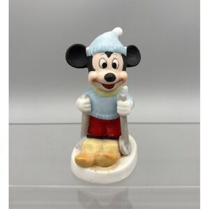Mickey Mouse Skiing Porcelain Figure Disney Productions Ceramic Vintage Painted
